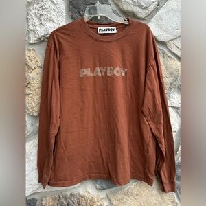 Playboy X Pacsun Tshirt Size L Brown Double Sided Logo Long Sleeve Streetwear